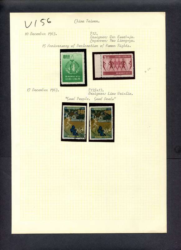 Taiwan - 4 Stamps Mounted (Hinged) On Old Album Page