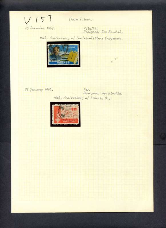 Taiwan - 2 Stamps Mounted (Hinged) On Old Album Page