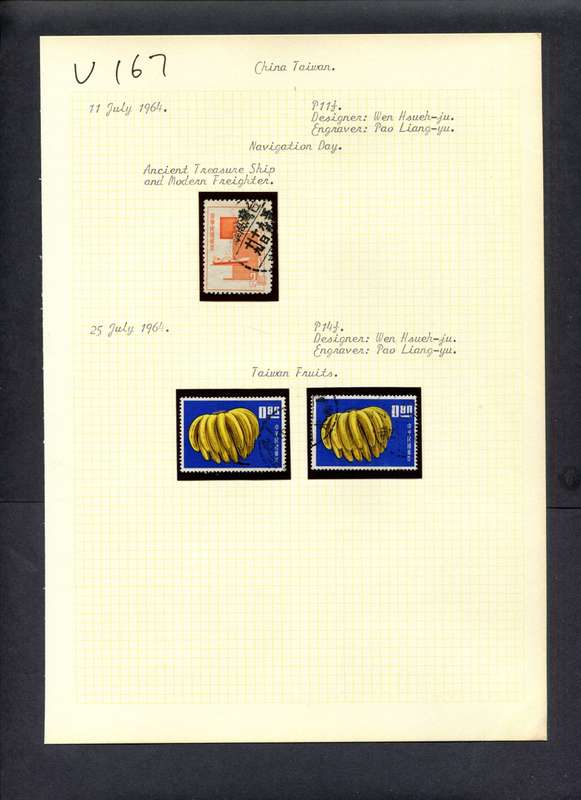 Taiwan - 3 Stamps Mounted (Hinged) On Old Album Page