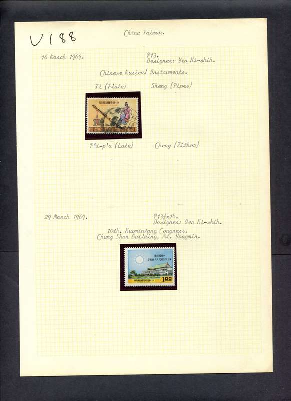 Taiwan - 2 Stamps Mounted (Hinged) On Old Album Page