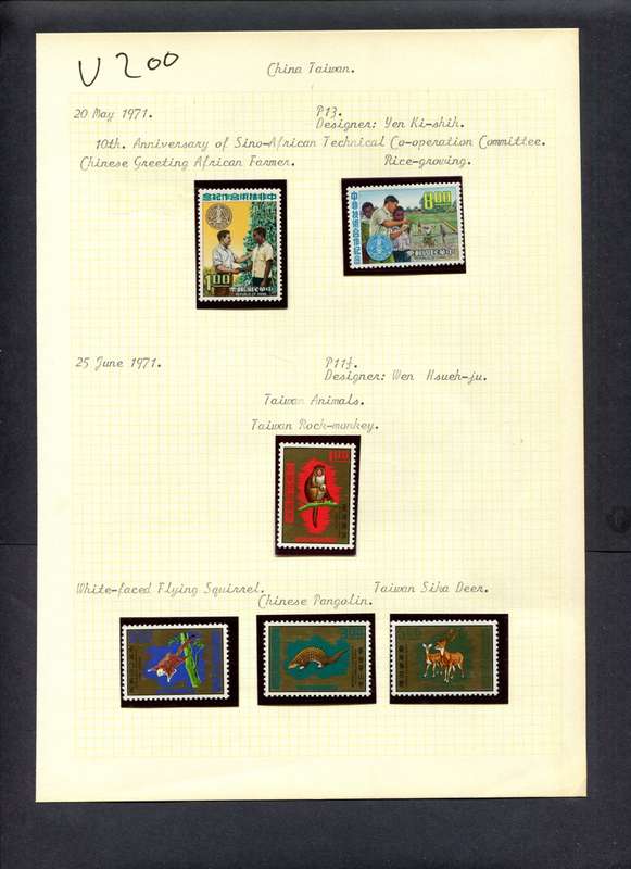Taiwan - 6 Stamps Mounted (Hinged) On Old Album Page