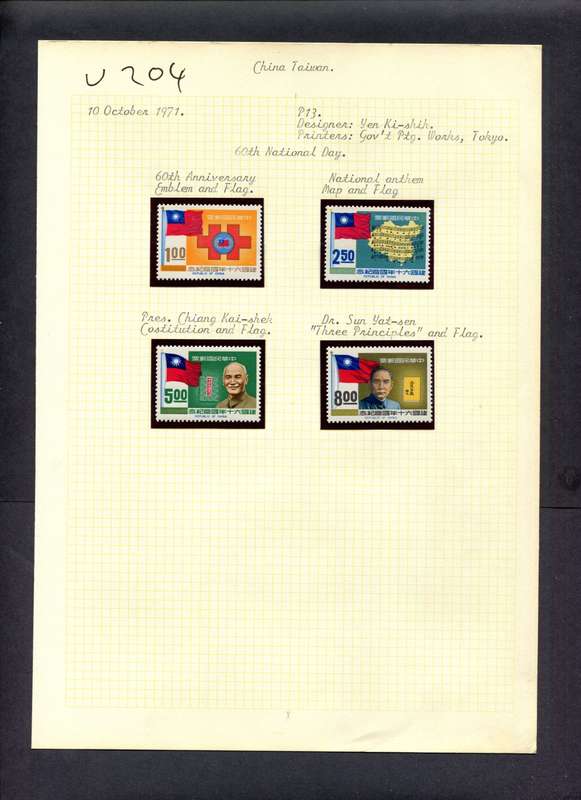 Taiwan - 4 Stamps Mounted (Hinged) On Old Album Page