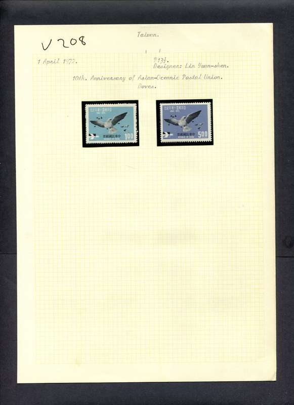 Taiwan - 2 Stamps Mounted (Hinged) On Old Album Page