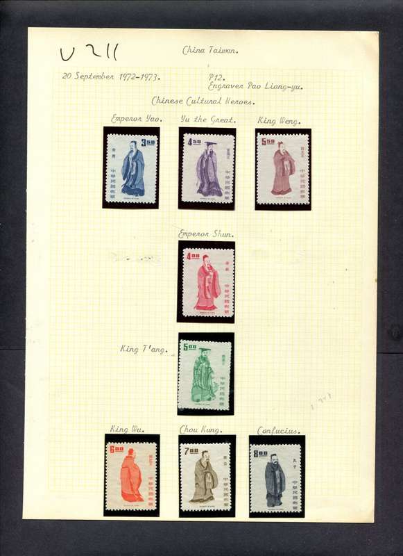 Taiwan - 8 Stamps Mounted (Hinged) On Old Album Page