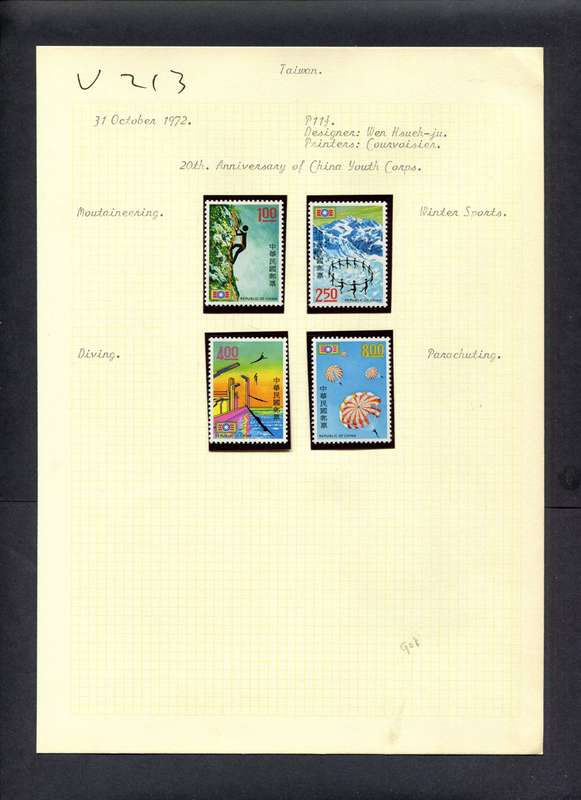 Taiwan - 4 Stamps Mounted (Hinged) On Old Album Page