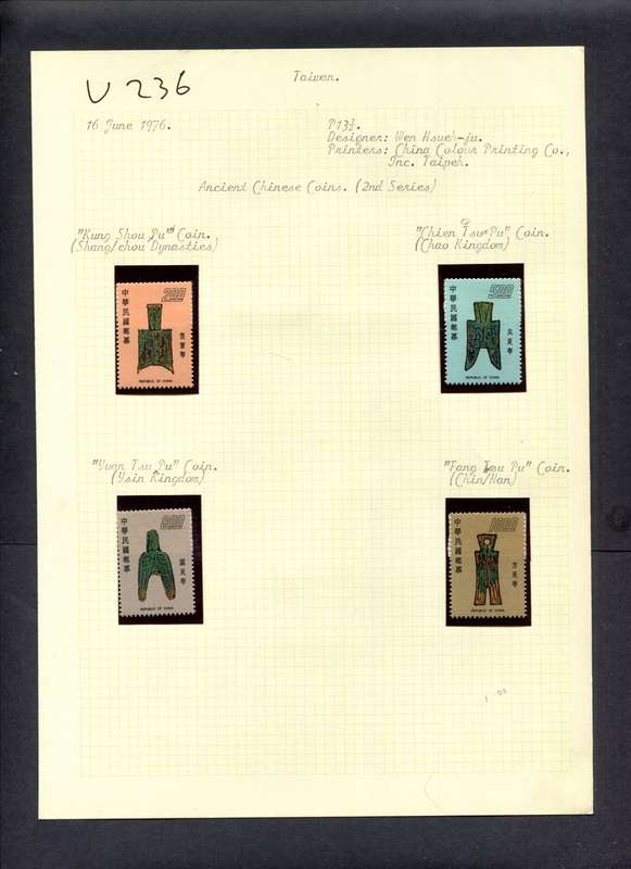 Taiwan - 4 Stamps Mounted (Hinged) On Old Album Page