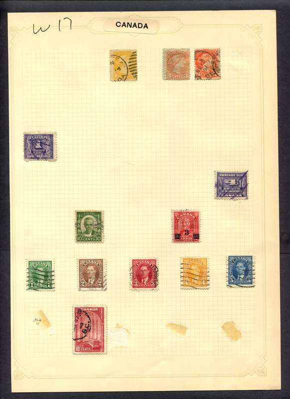 Canada - 13 Stamps Mounted (Hinged) On Album Page