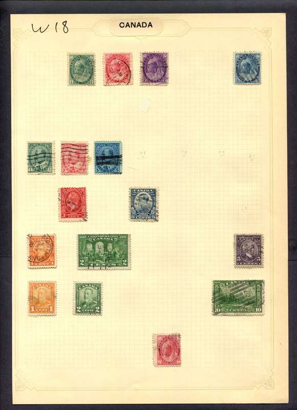 Canada - 16 Stamps Mounted (Hinged) On Album Page