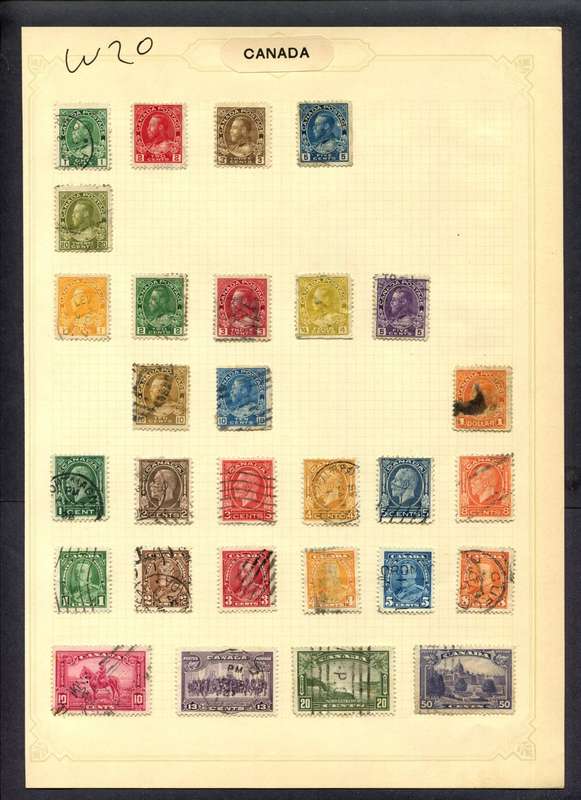Canada - 29 Stamps Mounted (Hinged) On Album Page