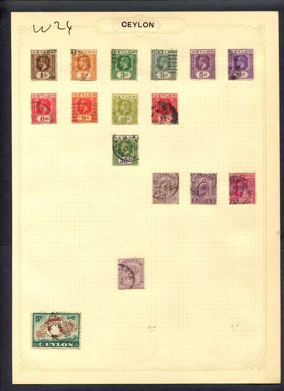 Ceylon - 16 Stamps Mounted (Hinged) On Album Page