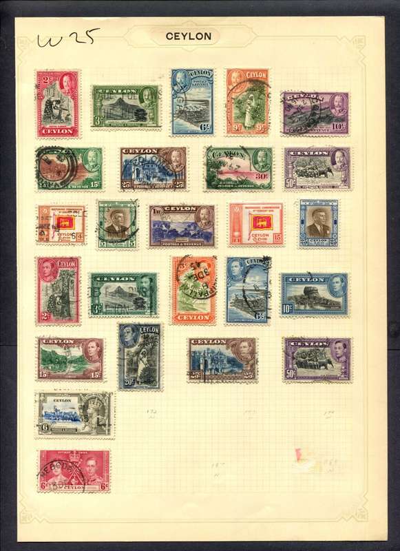 Ceylon - 25 Stamps Mounted (Hinged) On Album Page