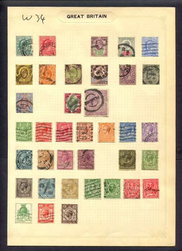 Great Britain - 35 Stamps Mounted (Hinged) On Album Page
