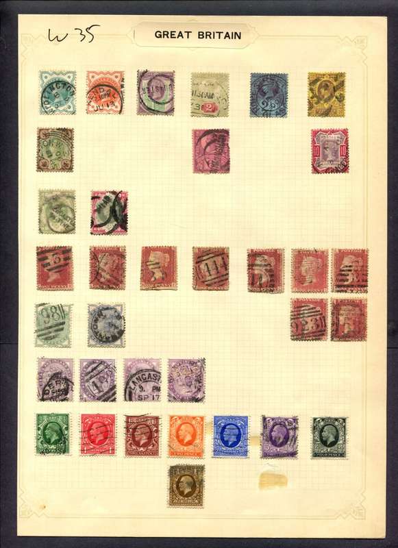 Great Britain - 34 Stamps Mounted (Hinged) On Album Page