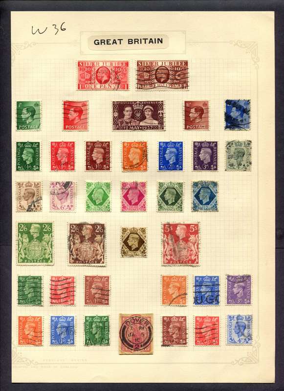 Great Britain - 36 Stamps Mounted (Hinged) On Album Page