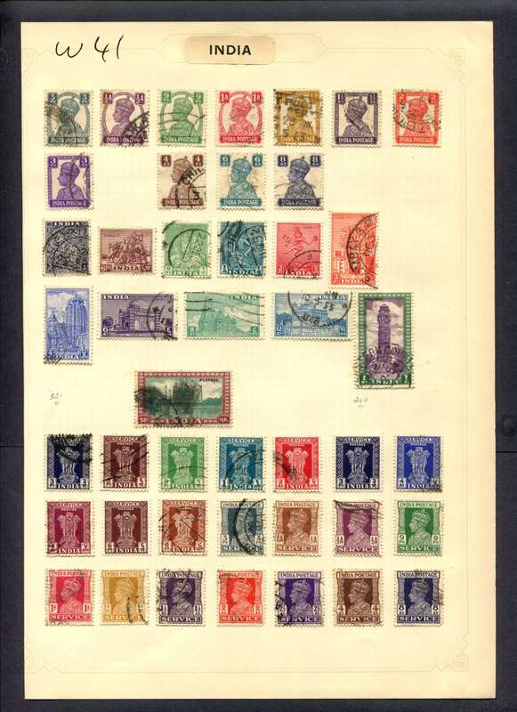 India - 44 Stamps Mounted (Hinged) On Album Page