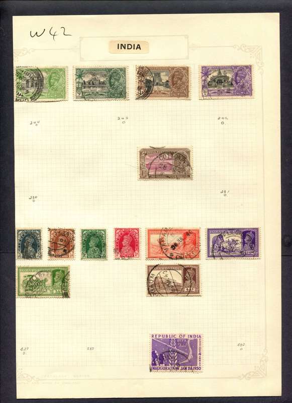 India - 14 Stamps Mounted (Hinged) On Album Page