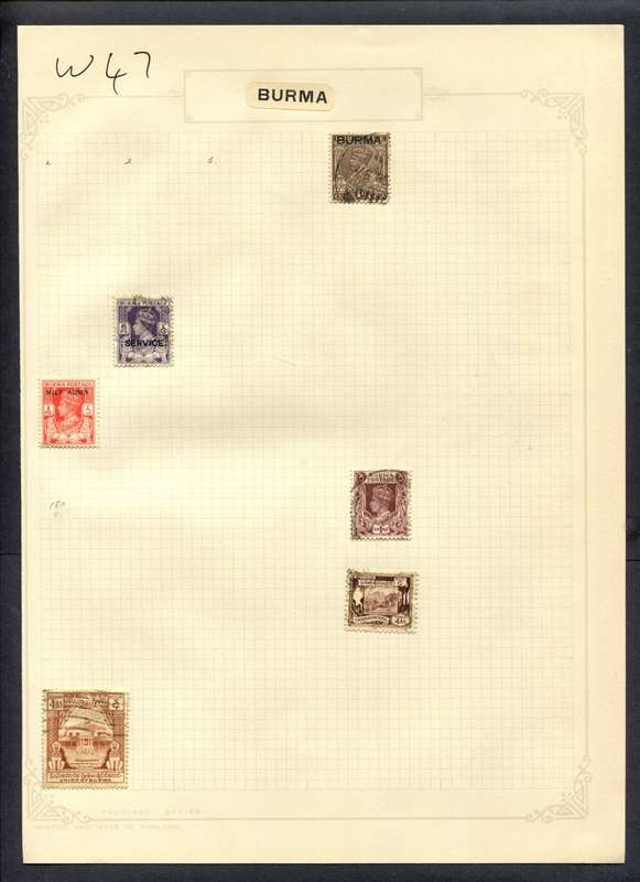Burma - 6 Stamps Mounted (Hinged) On Album Page