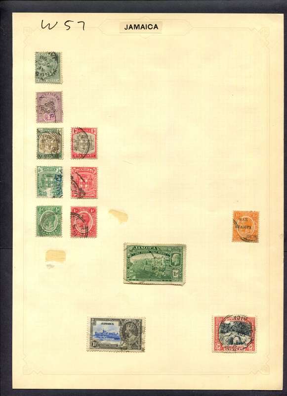 Jamaica - 11 Stamps Mounted (Hinged) On Album Page
