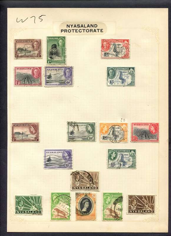 Nyasaland - 18 Stamps Mounted (Hinged) On Album Page