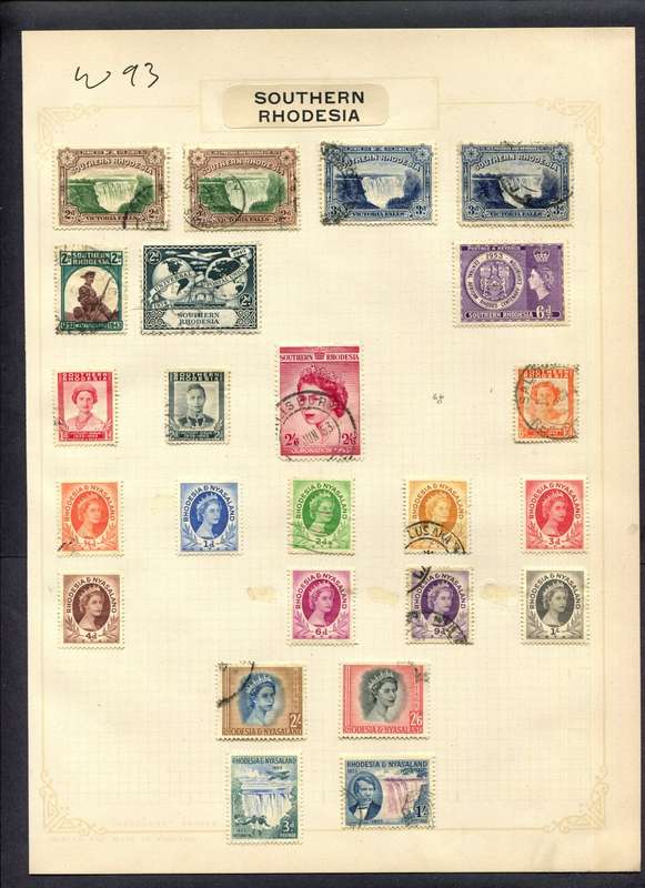 Southern Rhodesia/Rhodesia and Nyasaland - 24 Stamps Mounted (Hinged) On Album Page