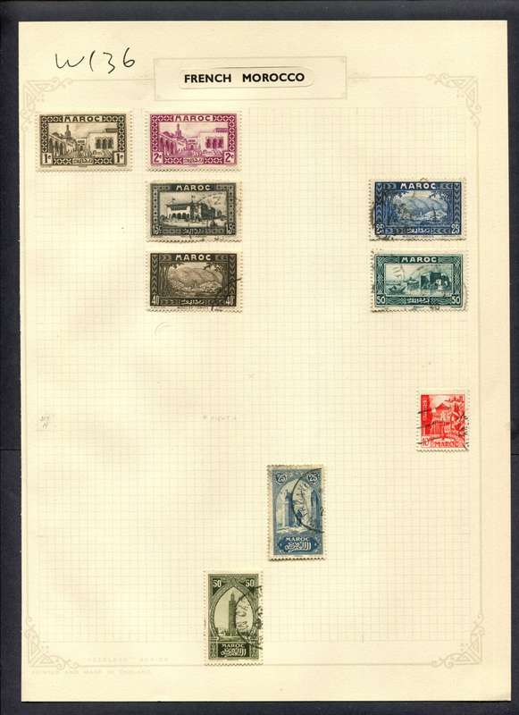 French Morocco - 9 Stamps Mounted (Hinged) On Album Page