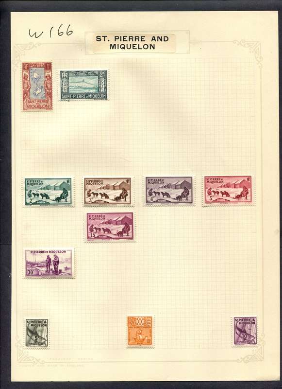 St. Pierre and Miquelon - 11 Stamps Mounted (Hinged) On Album Page