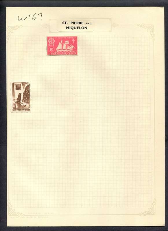 St. Pierre and Miquelon - 2 Stamps Mounted (Hinged) On Album Page