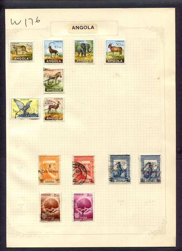 Angola - 13 Stamps Mounted (Hinged) On Album Page