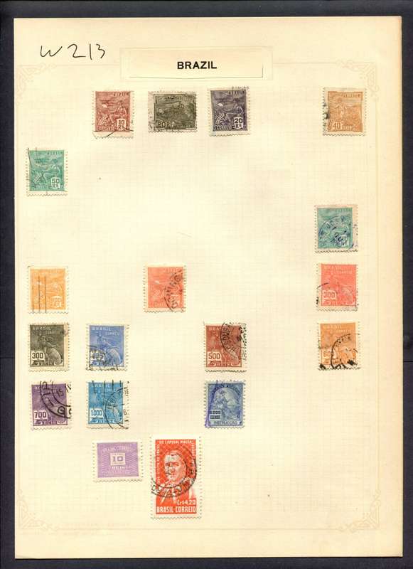 Brazil - 18 Stamps Mounted (Hinged) On Album Page