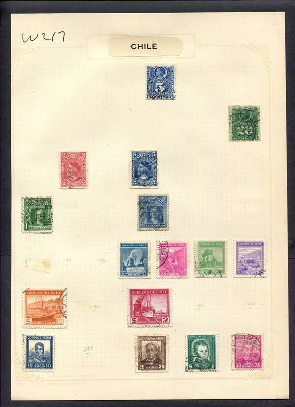 Chile - 16 Stamps Mounted (Hinged) On Album Page
