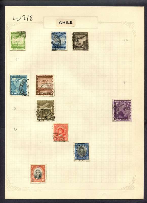 Chile - 10 Stamps Mounted (Hinged) On Album Page