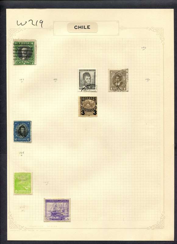 Chile - 7 Stamps Mounted (Hinged) On Album Page