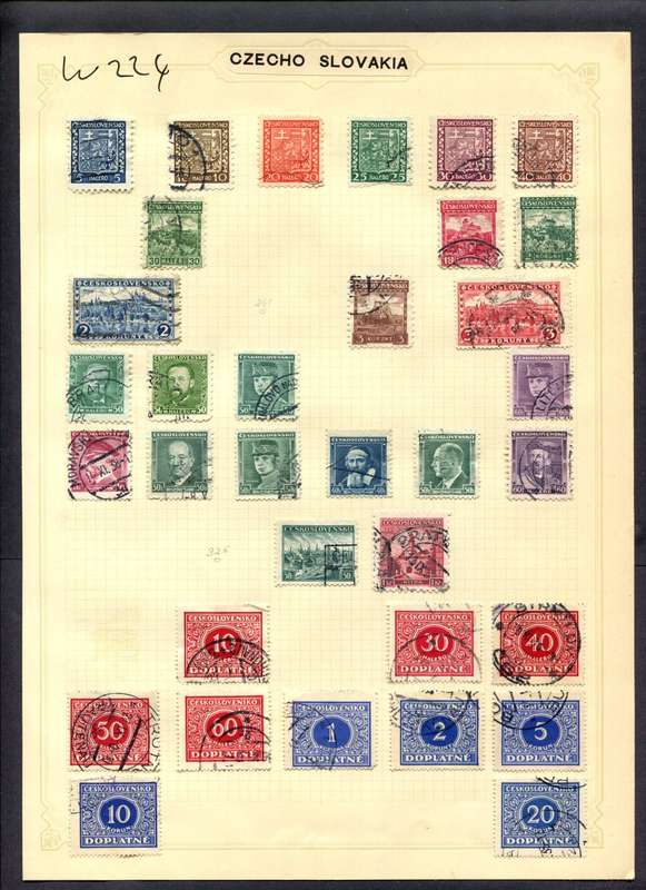 Czechoslovakia - 34 Stamps Mounted (Hinged) On Album Page