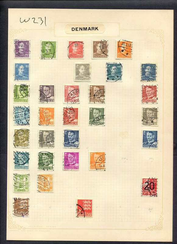 Denmark - 32 Stamps Mounted (Hinged) On Album Page