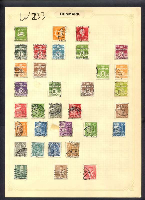 Denmark - 33 Stamps Mounted (Hinged) On Album Page