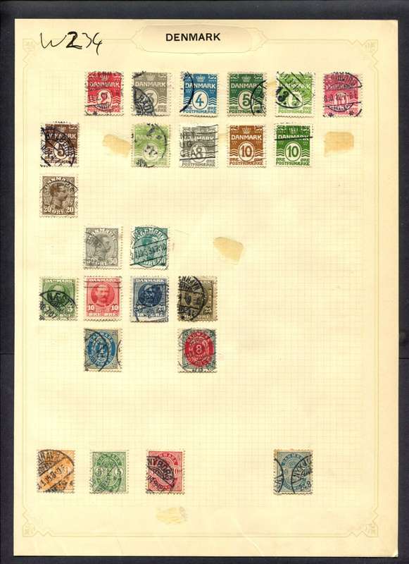 Denmark - 24 Stamps Mounted (Hinged) On Album Page