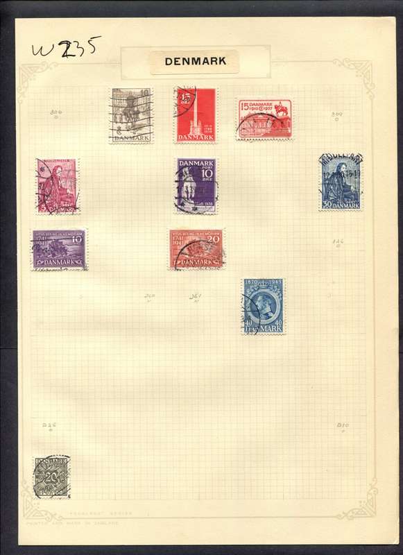 Denmark - 10 Stamps Mounted (Hinged) On Album Page