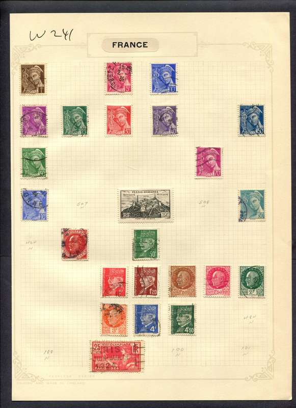 France - 24 Stamps Mounted (Hinged) On Album Page