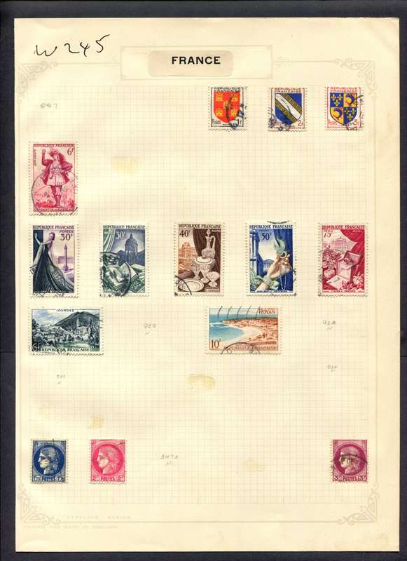 France - 14 Stamps Mounted (Hinged) On Album Page