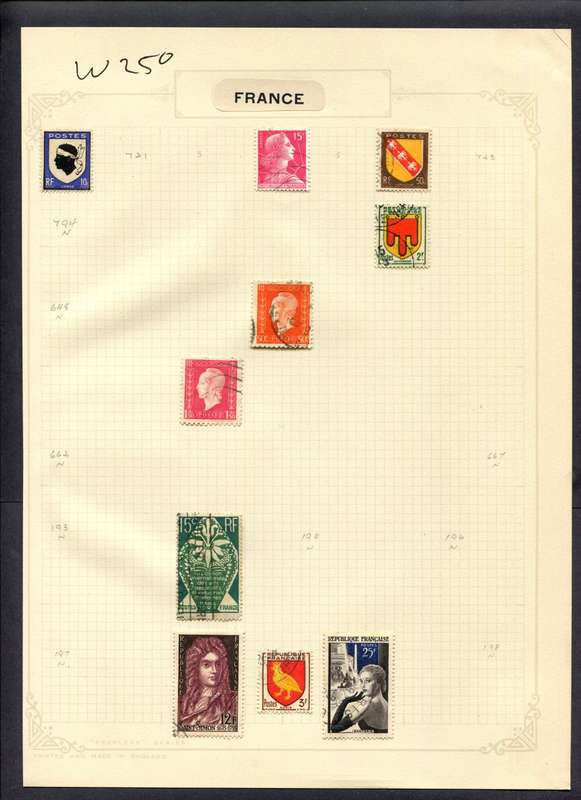 France - 10 Stamps Mounted (Hinged) On Album Page