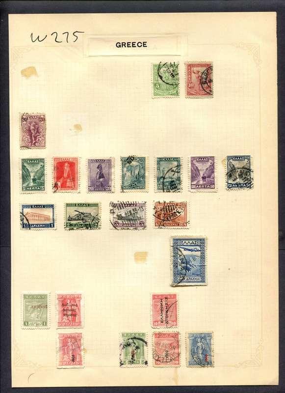 Greece - 22 Stamps Mounted (Hinged) On Album Page