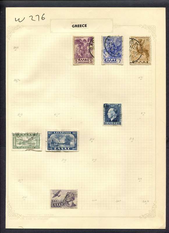 Greece - 7 Stamps Mounted (Hinged) On Album Page