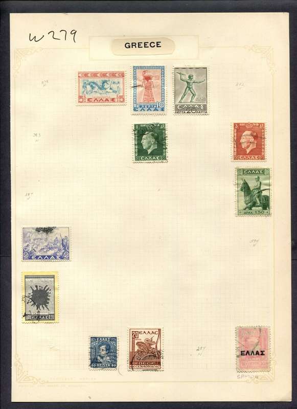 Greece - 11 Stamps Mounted (Hinged) On Album Page