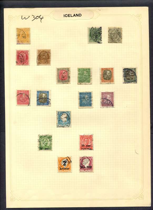 Iceland - 18 Stamps Mounted (Hinged) On Album Page