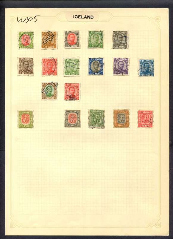 Iceland - 18 Stamps Mounted (Hinged) On Album Page