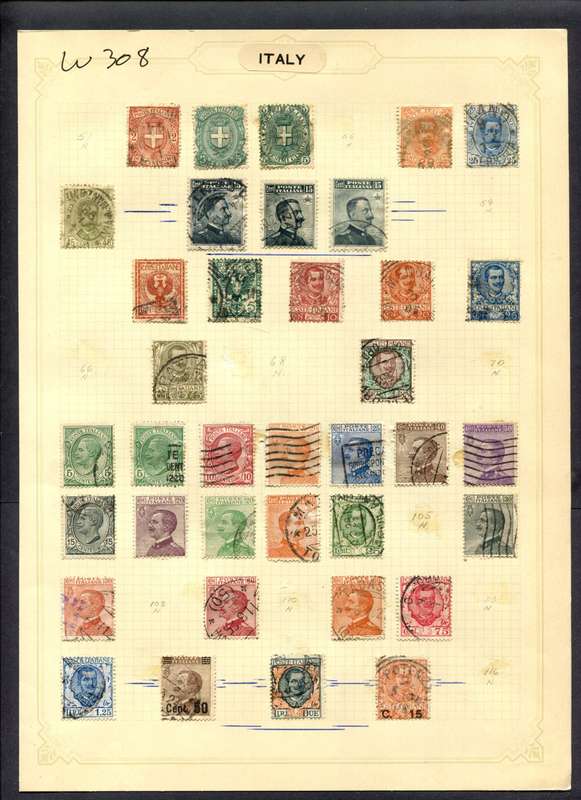 Italy - 37 Stamps Mounted (Hinged) On Album Page