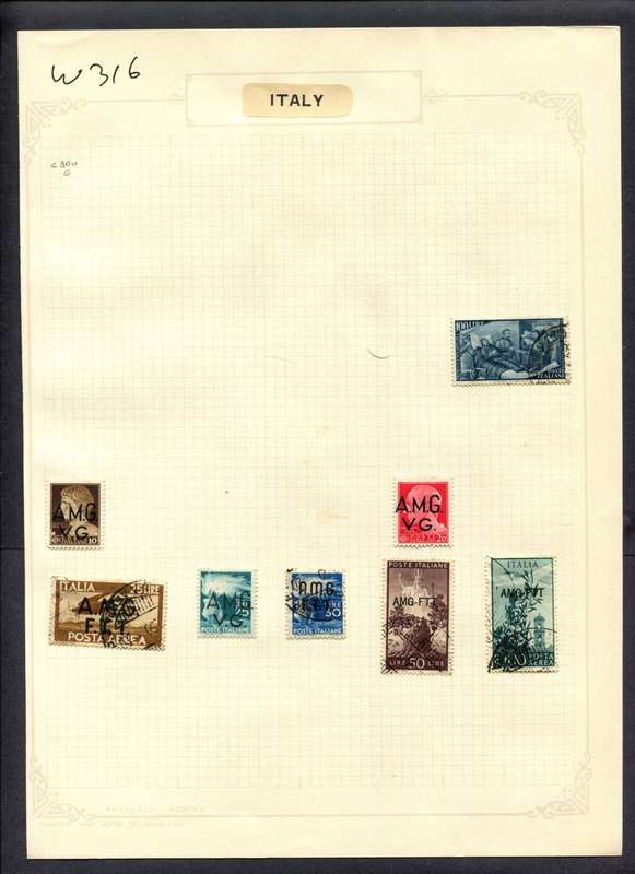Italy - 8 Stamps Mounted (Hinged) On Album Page