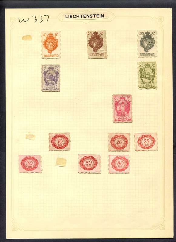 Liechtenstein - 12 Stamps Mounted (Hinged) On Album Page