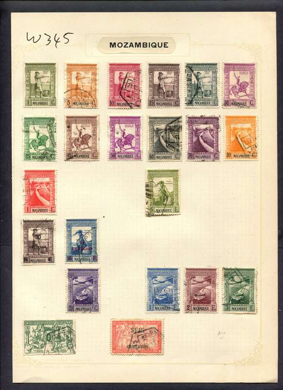 Mozambique - 22 Stamps Mounted (Hinged) On Album Page