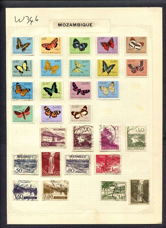 Mozambique - 29 Stamps Mounted (Hinged) On Album Page